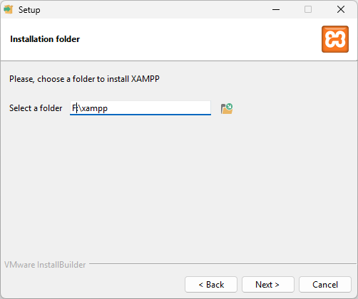 Izbira lokacije namestitve XAMPP